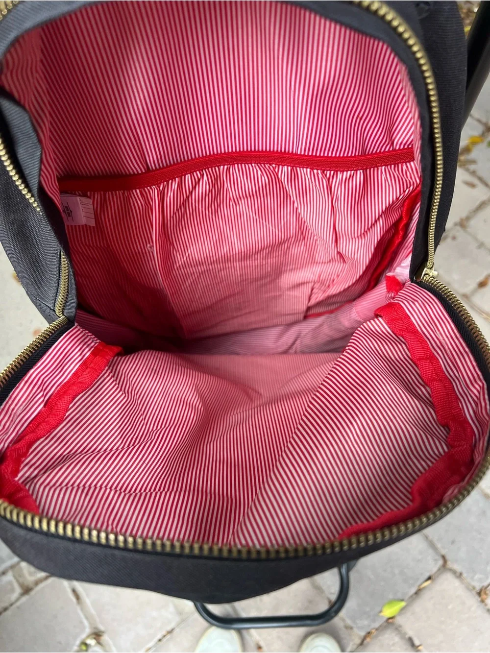 Herschel Black Backpack Gold Hardware Red Striped Lining Casual Travel